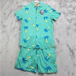 NEW Free Planet Shorts Set Mens XS Teal‎ Green Tropical Palm Trees Beach Outfit